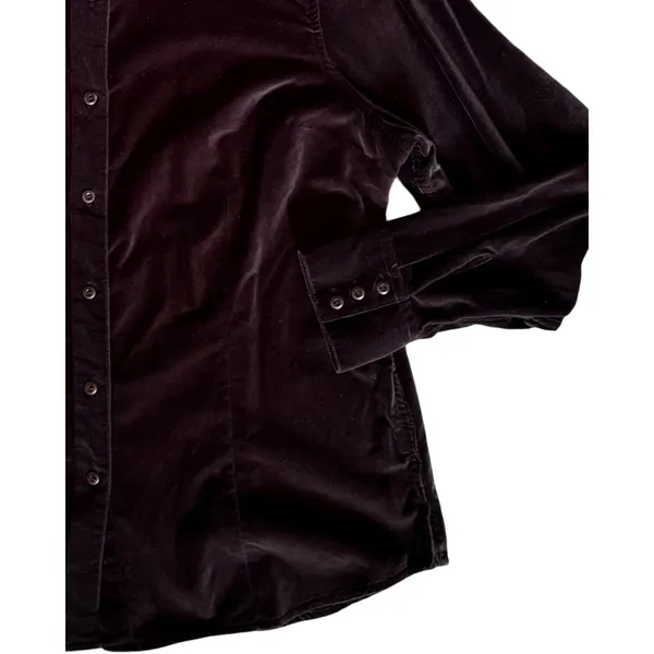 LL Bean Top Womens Size L Black Velvet Long Sleeve Button Up Collar Cotton Vntge - Image 4