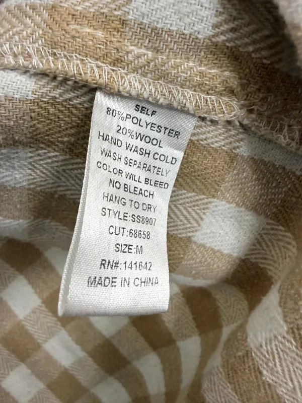 She + Sky Tan Cream Plaid Wool-Blend Shacket Size M - Image 5