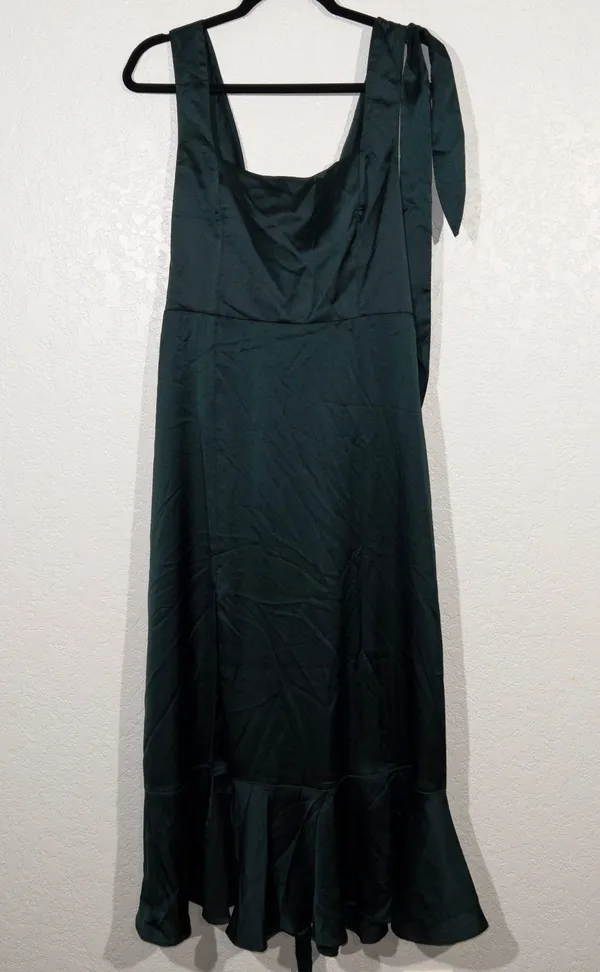 Show Me Your Mumu New Deep Emerald Luxe Satin Claire Midi Dress Large - Image 2