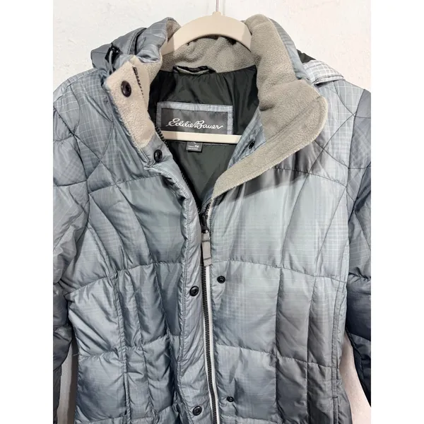 Eddie Bauer Puffer Down Parka Hooded Quilted Jacket Women's PM Medium Steel Gray - Image 7