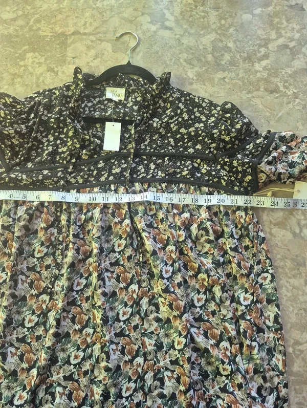 Ava James Floral Mixed-Print Boho summer long sleeve bohemian Blouse size XL NWT - Image 7