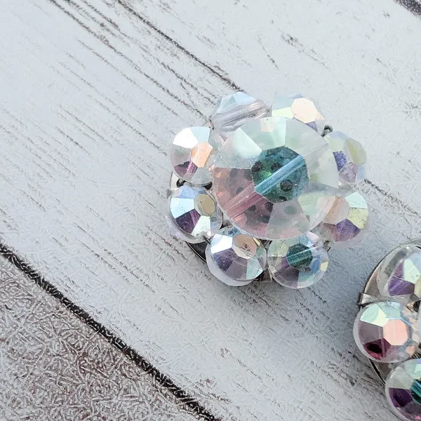 Vintage Clip On Earrings Iridescent 7/8" - Image 4