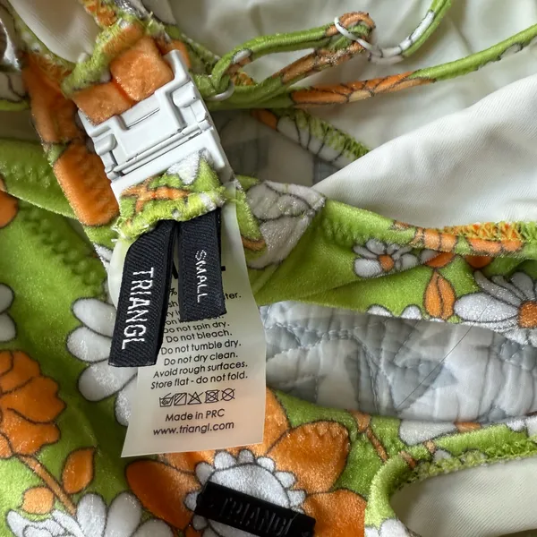 Triangl Floral Green and Orange Bikini Set, Size Small - Image 6