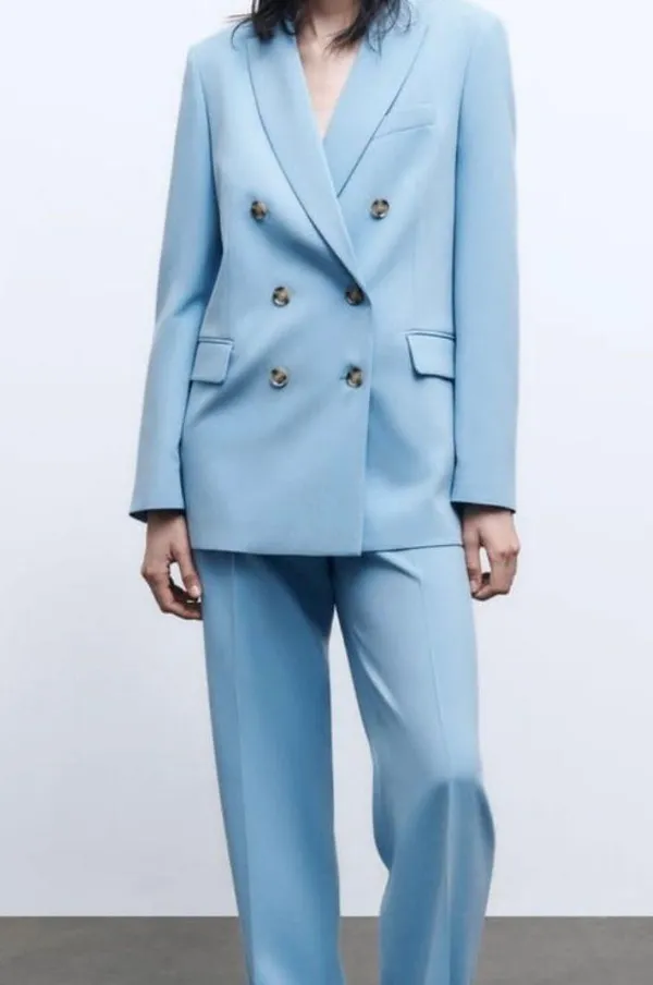ZARA blazer suit jacket double breasted relaxed long baby blue - Image 4