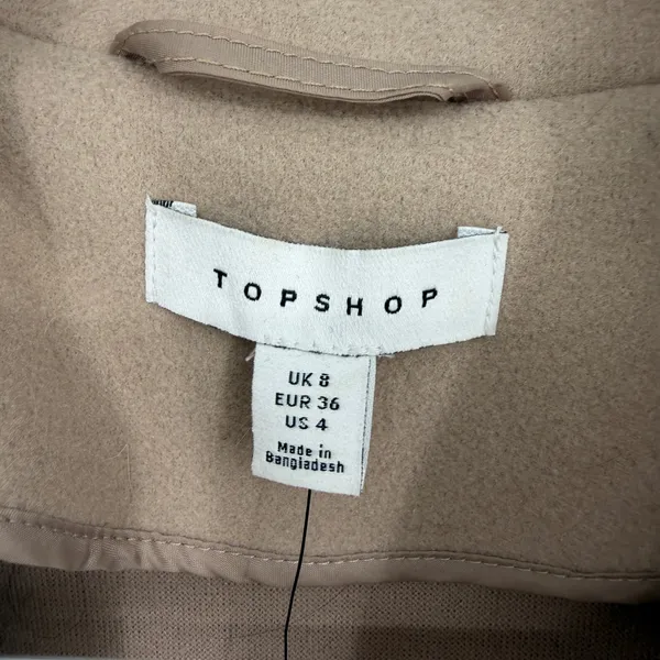 Topshop Womens Camel Tan‎ Double Breasted Overcoat Peacoat Size US 4 - Image 3