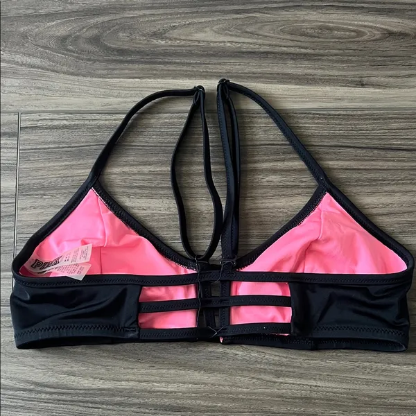 PINK Victoria's Secret Black Strappy Cut Out Bikini Top - Image 2