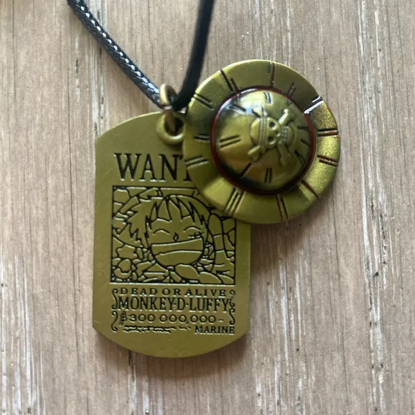 One Piece anime Monkey D Luffy pirates straw hat dog tag leather necklace NEW - Image 2