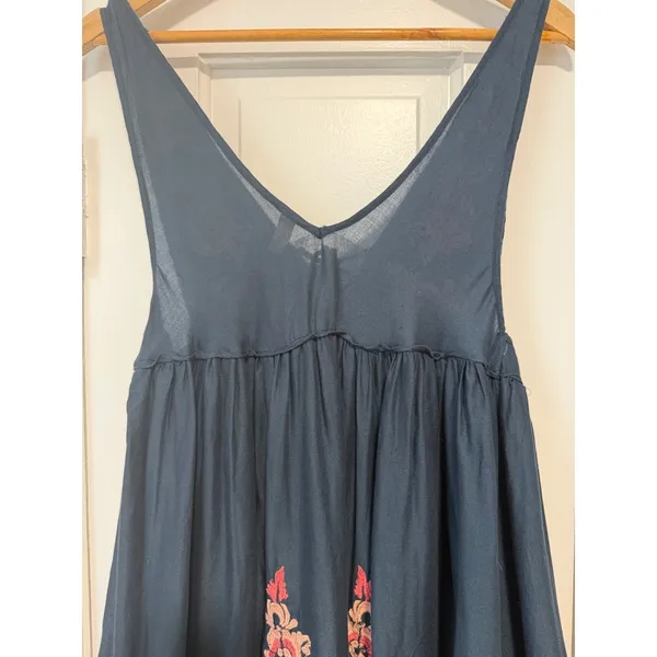 Free People Intimately Navy Blue Floral Embroidered Lace Up Mini Dress Small - Image 13