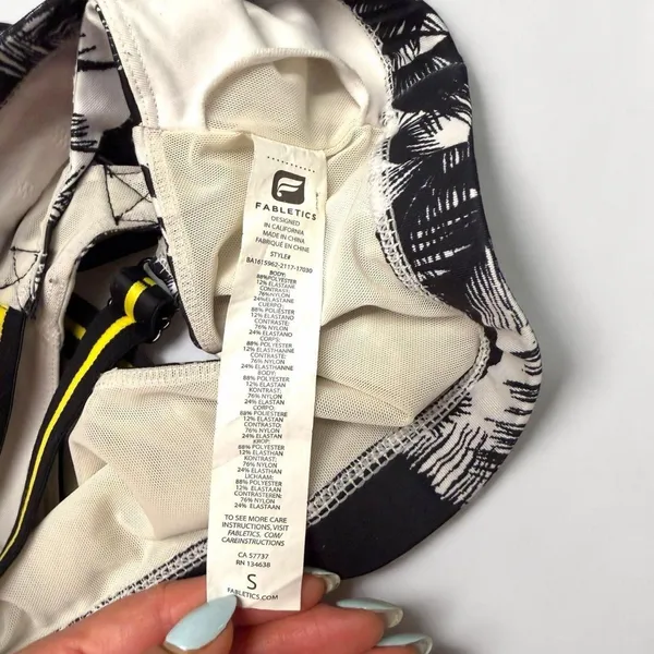 Fabletics Palm Print Sports Bra with Yellow Striped Straps‎ - Image 3