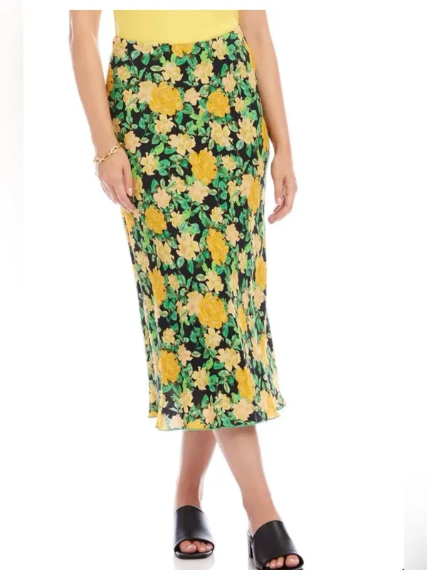 Karen Kane golden rose print crepe bias cut skirt. Size Medium. NWT. - Image 3