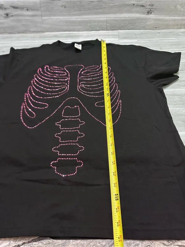PINK Victoria's Secret Black Tee with Pink Studded Ribcage Graphic L - Image 10