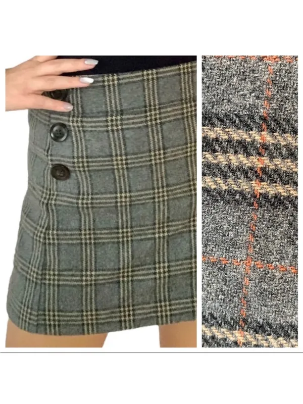 Gap Mini Skirt 2 Schoolgirl Fall Plaid Black Gray Tan Wool Clueless Y2K Buttons - Image 2