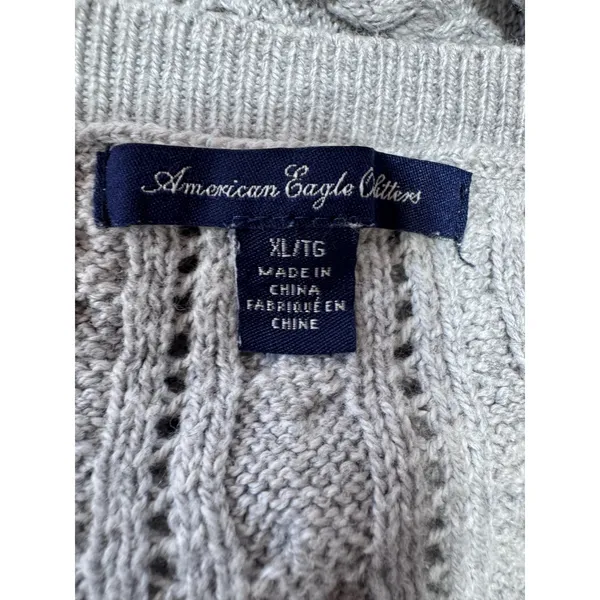 American Eagle XL Gray Sweater Women's Cable Knit Scoop Neck 3/4 Sleeve‎ - Image 3
