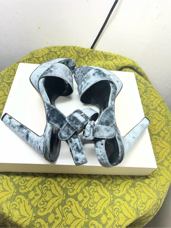 Madden Girl Gray Velvet Platform Ankle Strap Heels - Image 8