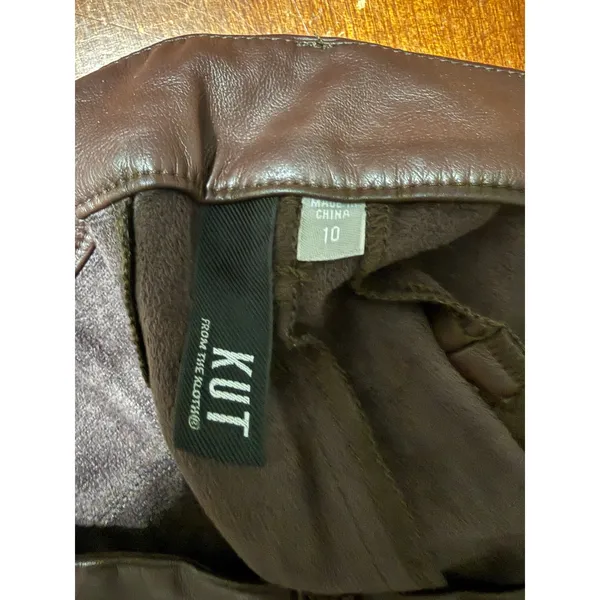Kut from the Kloth Brown Faux Leather Wide Leg Cropped Pants Womens Size 10 - Image 5