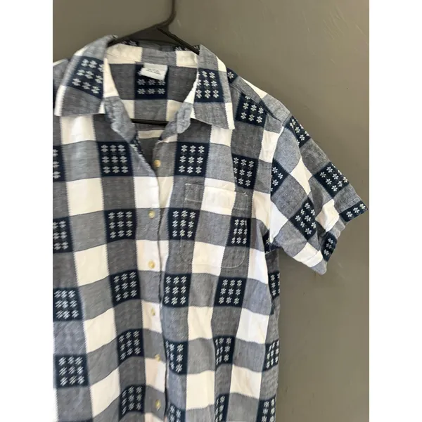 Cascade Vintage Cottage Blue White Checkered Floral Embroidered Cotton Shirt‎ L - Image 2
