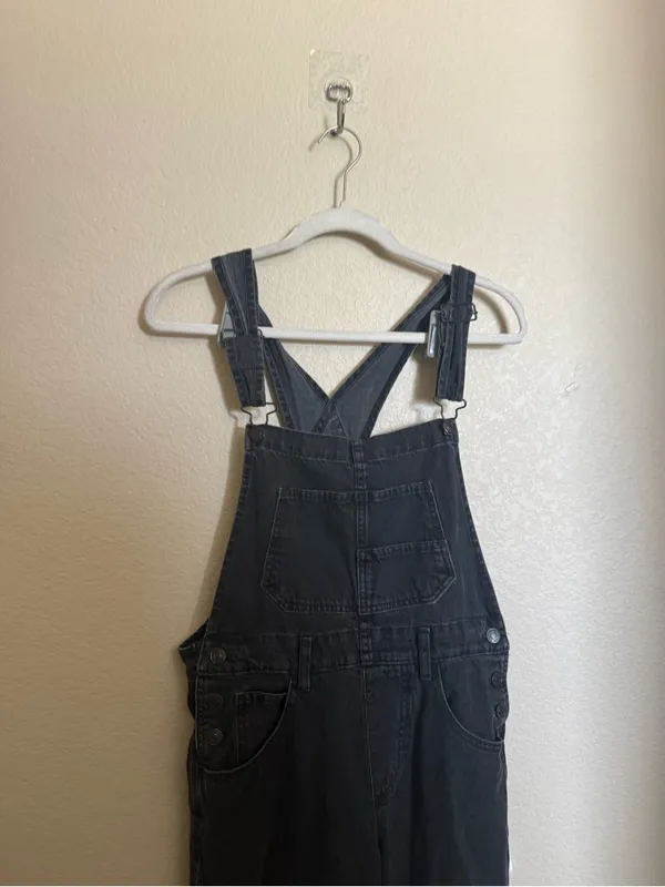 Free People Ziggy washed black denim Jean Overalls size xs oversized - Image 4