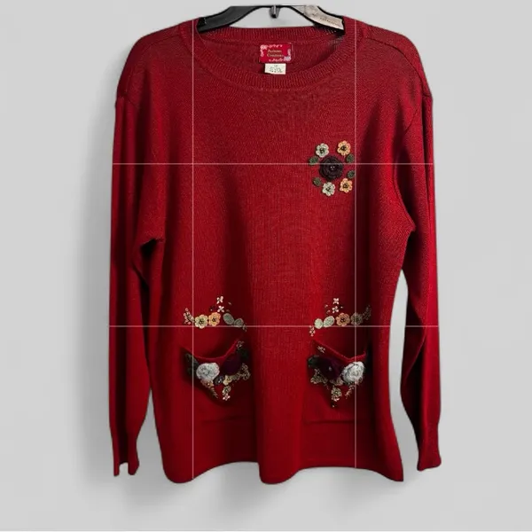 Vintage Y2k Grannycore red wool knit sweater Autumn Creations Large - Image 2