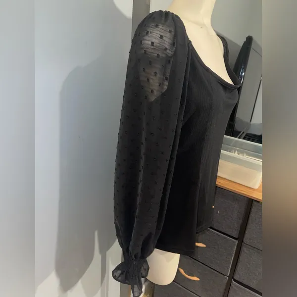 Natacata Chic Black Blouse with long Sheer Sleeves top dressy shirt NWT - Image 4