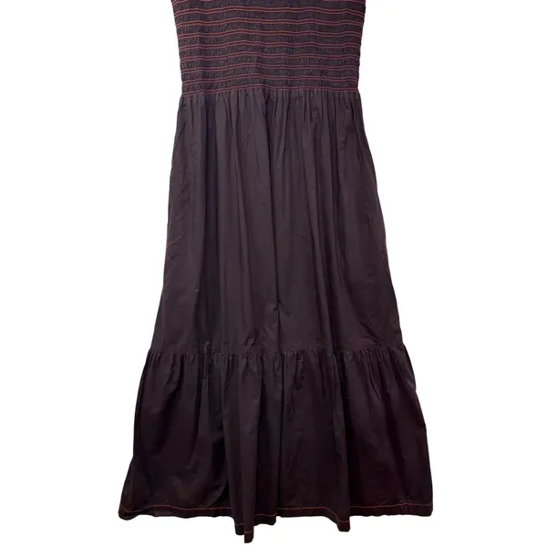 Everlane Smocked Midi Dress Espresso Brown Rust Contrast Stitch Pockets Womens S - Image 5