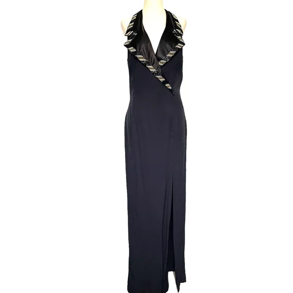 Vtg Blondie & Me Beaded Tuxedo Y2K McBling Cocktail Dress Sz 9/10 Strappy Goth - Image 3