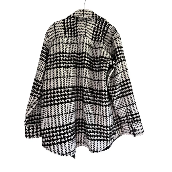 Express Womens Black White Houndstooth‎ Plaid Shacket Shirt Jacket Size M - Image 2