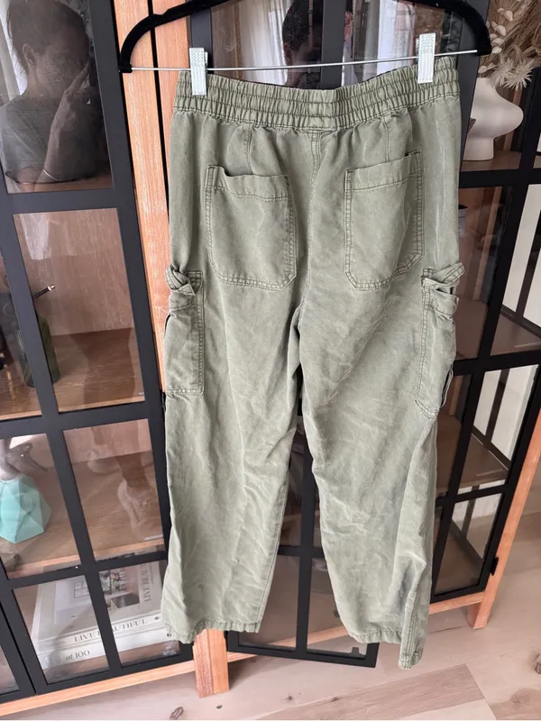 Aerie olive fun Village Cargo Pants jeans drawstring pockets wide leg mid rise - Image 4
