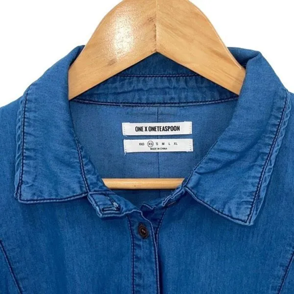 One Teaspoon Womens Button Front Chambray Oversized Bahama Tux Shirt Blue XS NWT - Image 2