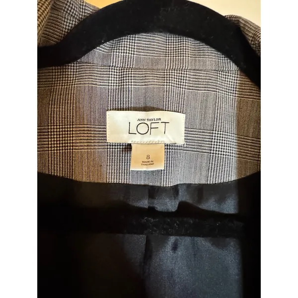 LOFT Glen Plaid One-Button Blazer‎ Gray Workwear Jacket Size 8 - Image 3
