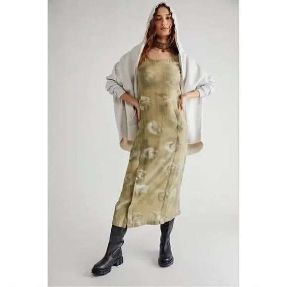 Free People x Nicholas K Jaoa Shirt Shift Midi Dress Medium Green Tie Dye - Image 2