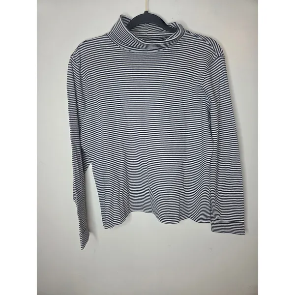 L.L. Bean Women’s Size L Black & Gray Striped Turtleneck Long Sleeve Shirt - Image 2