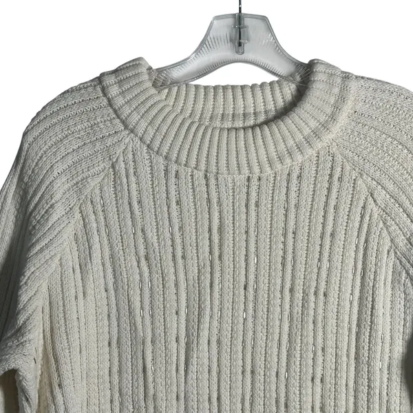 Banana Republic Cream Ribbed Knit Sweater Size XL Cotton Blend Metallic Accents‎ - Image 2