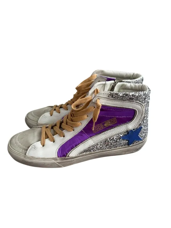 GOLDEN GOOSE Women’s Slide Purple Silver Hi Top Sneakers Size 39 / US 9 - Image 3
