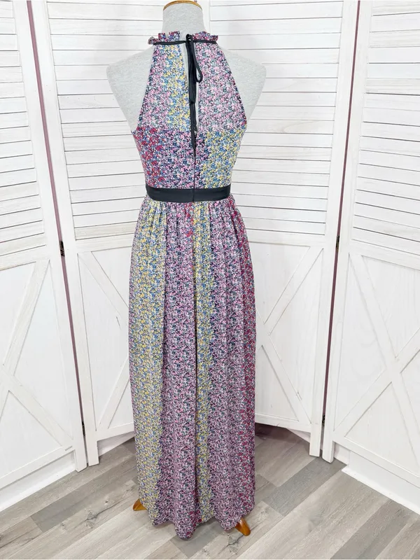 BCBGeneration Confetti Floral Halter Maxi Dress Pink‎ Multi Size 2 Twee Cottage - Image 5