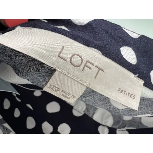 LOFT Midi Shift‎ Dress Blue White Circle Print Cap Short Sleeve Pullover XXS NWT - Image 5