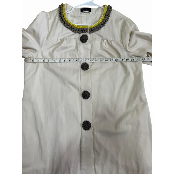 Boden Artisan‎ Cream Coat W/Gray Bobble Buttons & Kiwi Trim Women's Size L/XL - Image 10