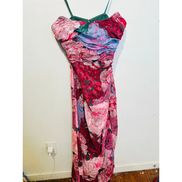 HUTCH Purple Pink Floral Drape Front Strapless Julietta Maxi Gown size 4 - Image 3