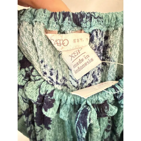 Cato Teal Navy Floral Puff Sleeve Smocked Tiered Midi Dress XSP‎ Petite - Image 3