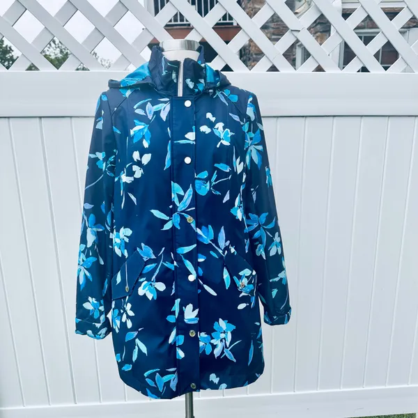 Dennis Basso Spring Rain Blue Floral Raincoat size XS - Image 6