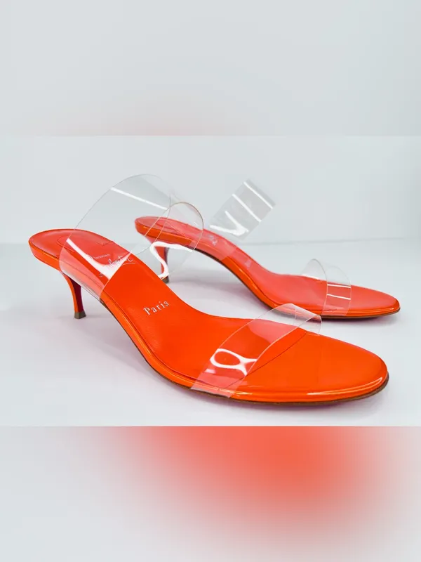 Christian Louboutin Just Nothing 55mm PVC Mules Patent Leather Pumps Size EU 38 - Image 12