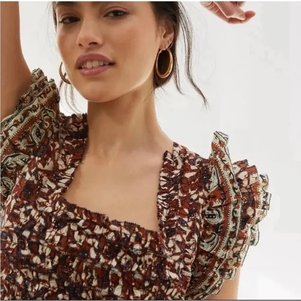 HOUSE OF HARLOW 1960 Boho Floral Open Tie Back Maxi Ruffle‎ Dress Cotton Medium - Image 4