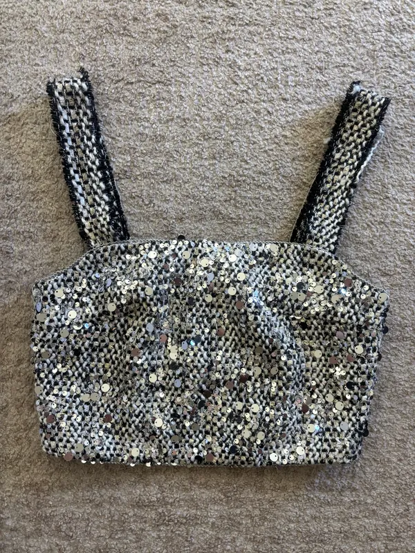 Lulus Tweed Sequin Crop Top  - Image 3