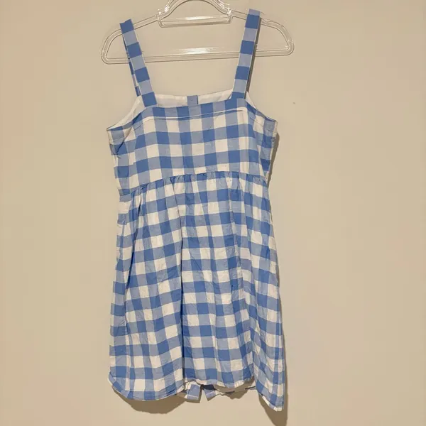 J.Crew‎ Factory Linen Gingham Check Button Lined Sundress Blue White size 10 - Image 3