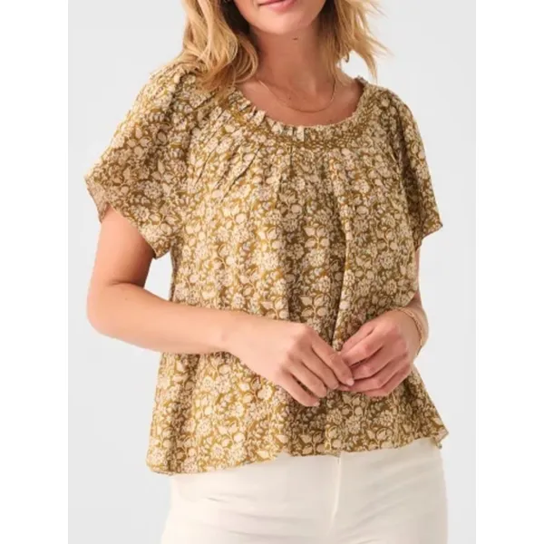 Faherty Annabelle Floral Short Sleeve Top Sz S - Image 7