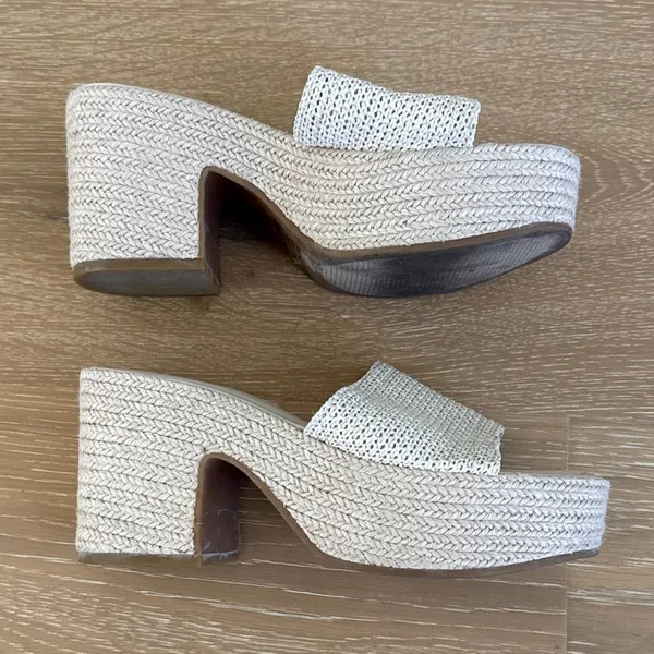 Steve Madden Raffia Slide Platform Sandals Trippy Size US 6 Cream Beige - Image 2