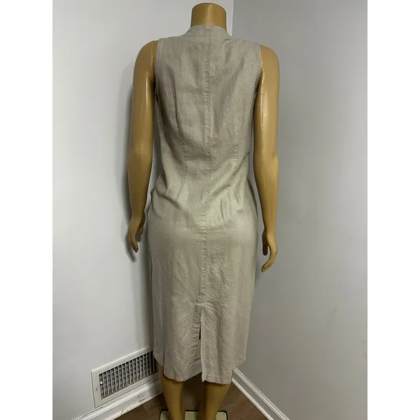Beverly Hills Clothing Co Linen Blend Button Front Safari Midi Dress Beige Sz 8 - Image 3