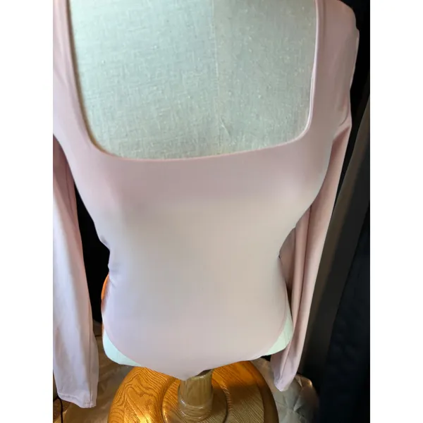 Lizette Collection Pink Long Sleeve Tie Front Square Neck Bodysuit LC7010LS M - Image 2