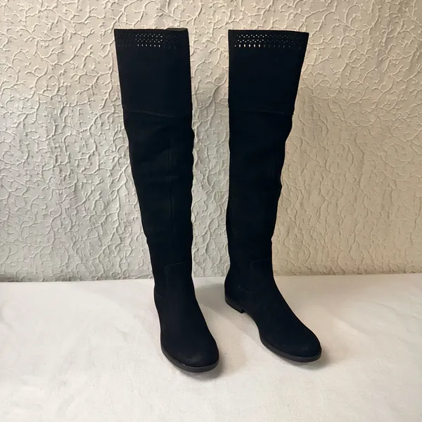 Genuine 1976 Leather Boots Knee Hight Shoes Back Zip Black Suede Riding Boots - Image 7