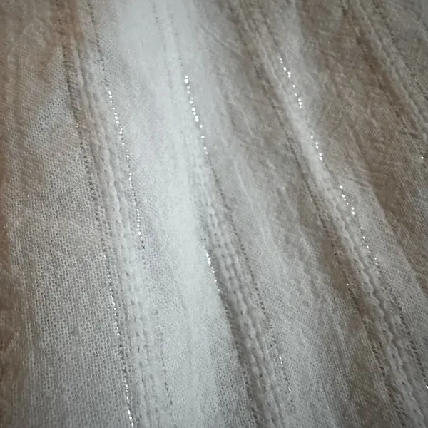 Madewell White Button Front Blouse Silver Metallic Stripe Size Medium - Image 6