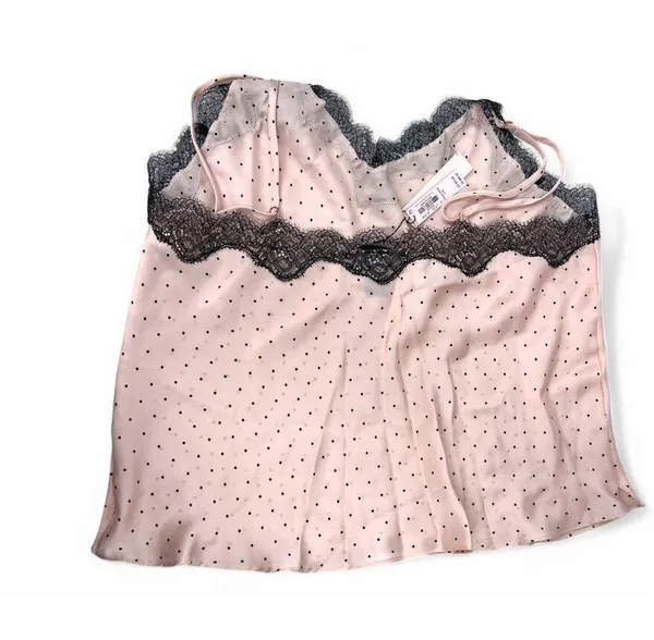 NWT Victoria's Secret | L Cami Lingerie Tank Top Pink Black Polka Dot Satin Lace - Image 4